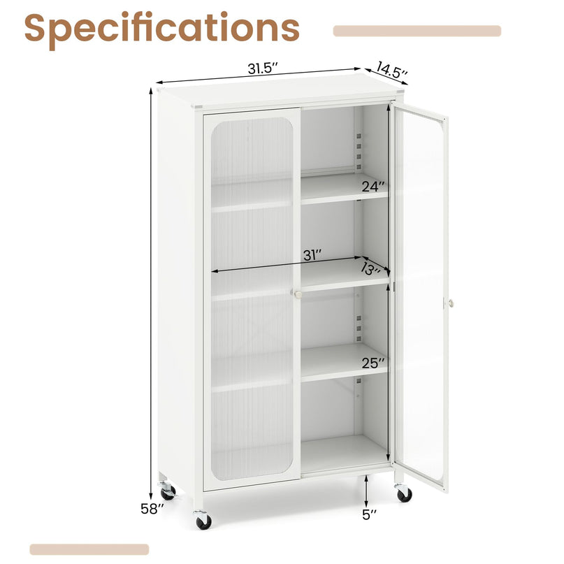 Giantex 58" Tall 4-Tier Bookshelf with Wheels & Adjustable Shelves