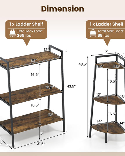 GIANTEX 3-Tier Ladder Shelf & Corner Shelf Set