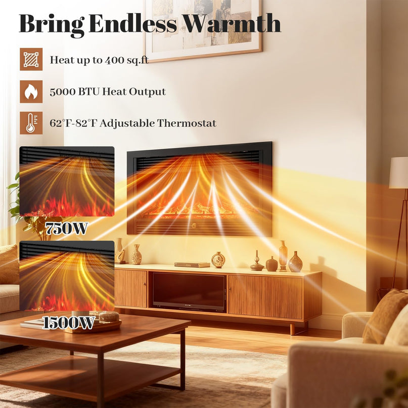Giantex 36" Electric Fireplace Insert with Remote Control 2 Modes Heat & 8H Timer