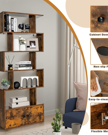 Giantex Set of 2 6-Tier Geometric Bookcase with Cabinet