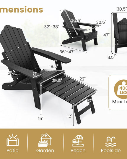 Giantex Folding Adirondack Chair, All-Weather Lounge Chair with Adjustable Backrest, Retractable Ottoman