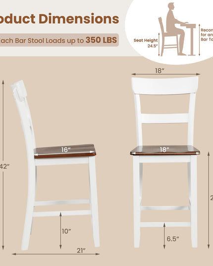 Giantex Wooden Bar Stools Counter Height Set of 2, 24.5" Farmhouse Wood Bar Dining Chairs