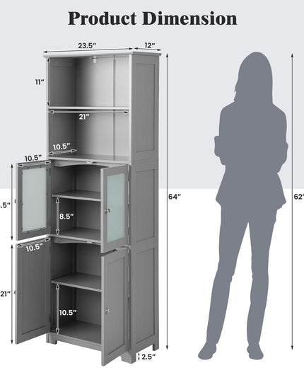 Giantex 64" Tall Bathroom Storage Cabinet, Freestanding Kitchen Pantry Cupboard with 2 Cabinets