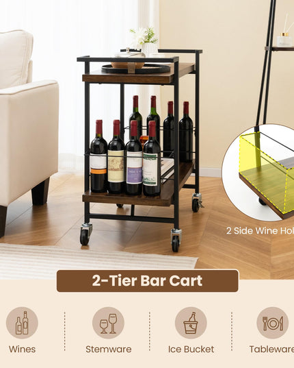 Giantex Bar Cart, 2-Tier Industrial Home Bar Serving Cart with Wheels