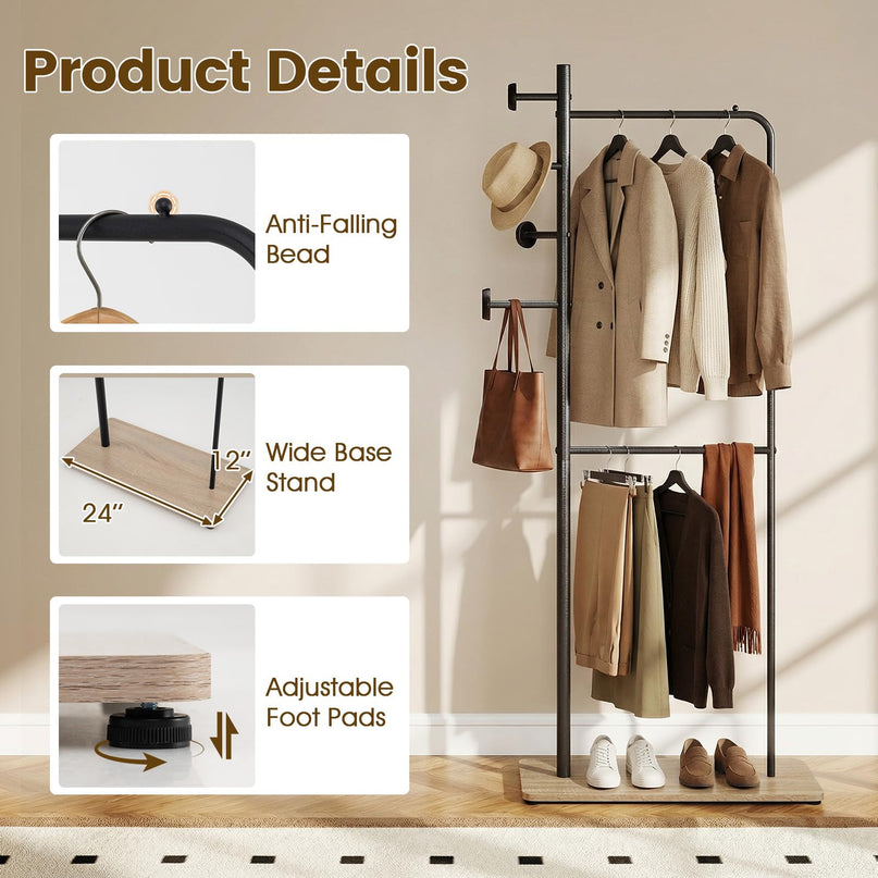 Giantex Double Rods Clothes Hanging Rack Freestanding Clothes Organizer
