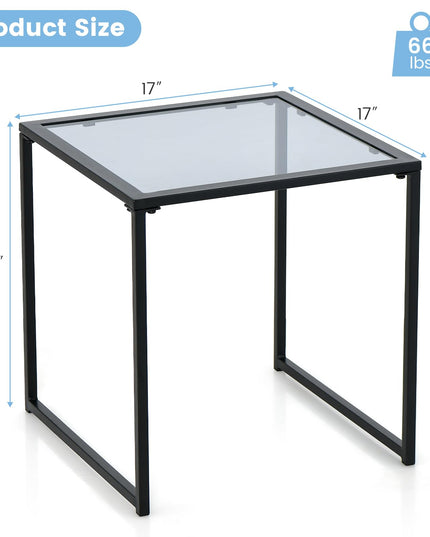 Giantex Outdoor 17” Square Table - Patio Tempered Glass End Table Side Table with Metal Frame