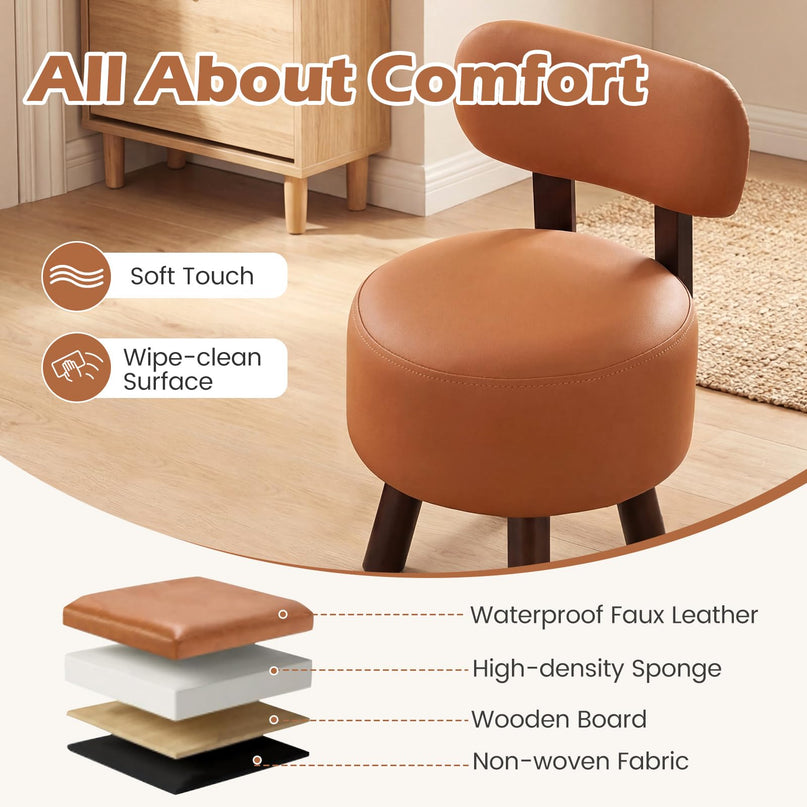 Giantex Small Footrest Stools Set of 2 Round Ottoman