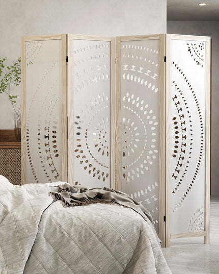 Giantex Room Divider 4 Panels - 66'' Boho Room Dividers with Carved Pattern & Solid Wood Frame
