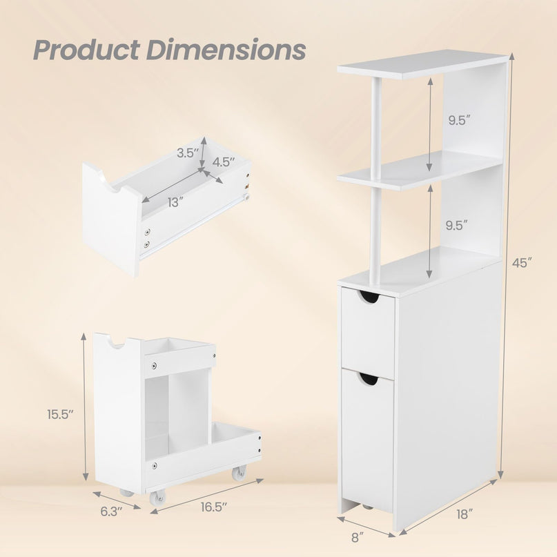 Giantex Meuble de rangement mince | Organisateur de salle de bain autoportant étroit avec étagères ouvertes