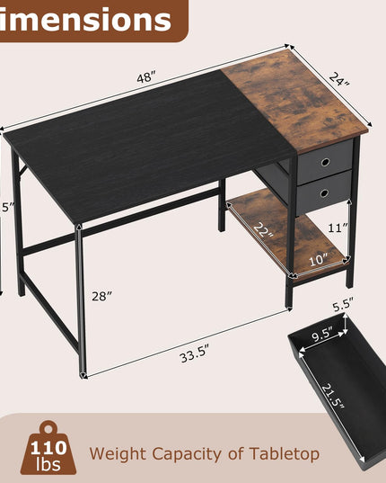 Giantex 48" Computer Desk with 2 Fabric Drawers