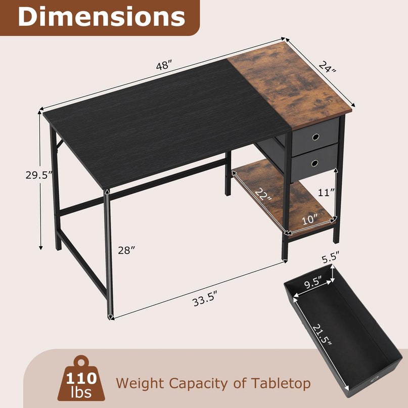 Giantex 48" Computer Desk with 2 Fabric Drawers