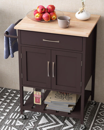 Giantex Rolling Kitchen Island Cart, Mobile Serving Cart with Drawer, 2-Door Storage Cabinet, Storage Shelf