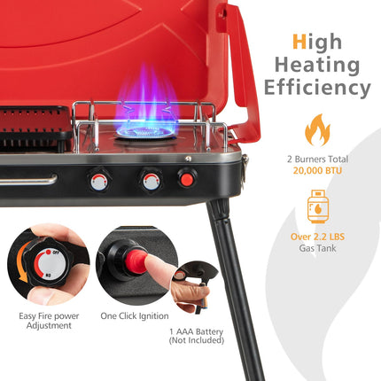 Giantex 2-in-1 Gas Camping Grill and Stove, 20,000 BTUs Portable Propane Grill Burner