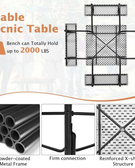 Giantex Picnic Table Set for 4-8 Persons, Outdoor Table and Bench Set with Umbrella Hole, HDPE Top & Metal Frame