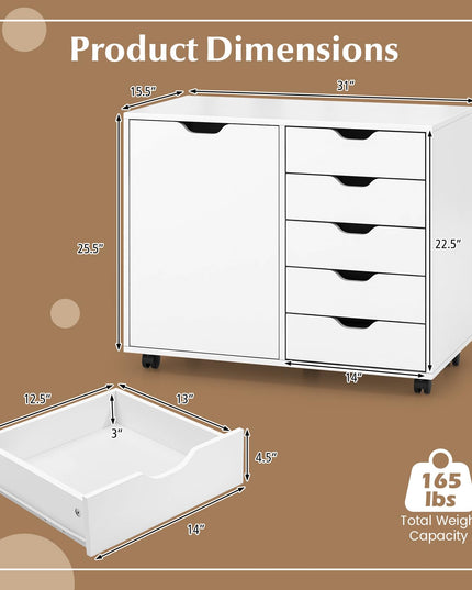 Giantex Lateral File Cabinet with Shelves - 5 Drawer Office Cabinet, White