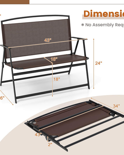 Giantex Outdoor Bench, Folding Garden Bench for 2 Persons, Patio Loveseat with Metal Armrests
