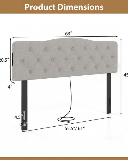 Giantex Headboard with Charging Station Queen/Full Size（Curved Diamond Tufting with Charging）
