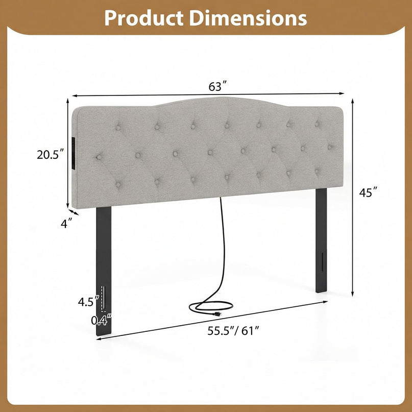 Tête de lit Giantex avec station de charge Grand lit/lit double (capitonnage en losanges incurvés avec chargement)