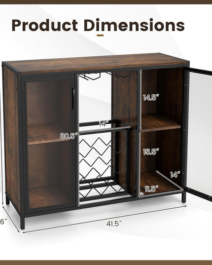 GIANTEX Modern Coffee Bar Cabinet with LED Lights & Wine Racks