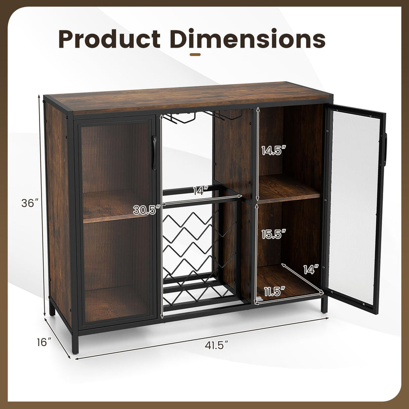 GIANTEX Modern Coffee Bar Cabinet with LED Lights & Wine Racks