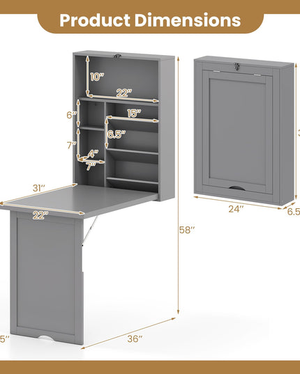 Giantex Wall Mounted Foldable Convertible Computer Desk with Storage Shelves
