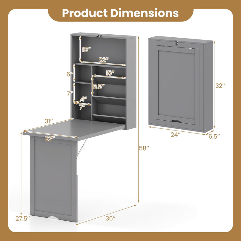 Giantex Wall Mounted Foldable Convertible Computer Desk with Storage Shelves