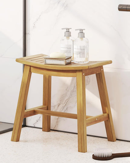 Giantex Teak Wood Shower Bench - Waterproof Shower Stool with Curved Seat for Inside Shower, 19.5" x 9.5" x 18"