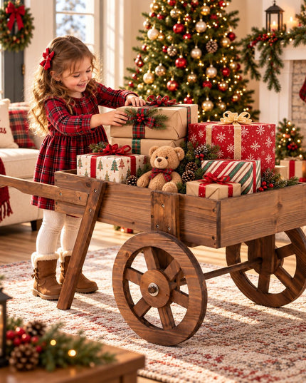 GIANTEX Wooden Wagon Planter Box with Wheels