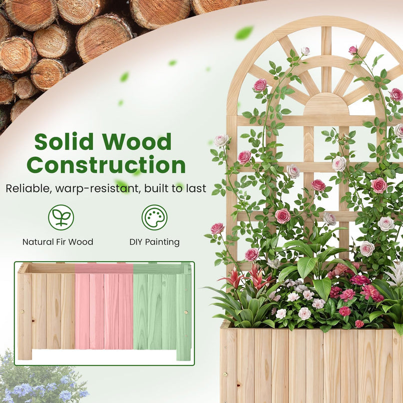 Jardinière surélevée d'extérieur Giantex 48" en bois de sapin avec écran d'intimité et trous de drainage