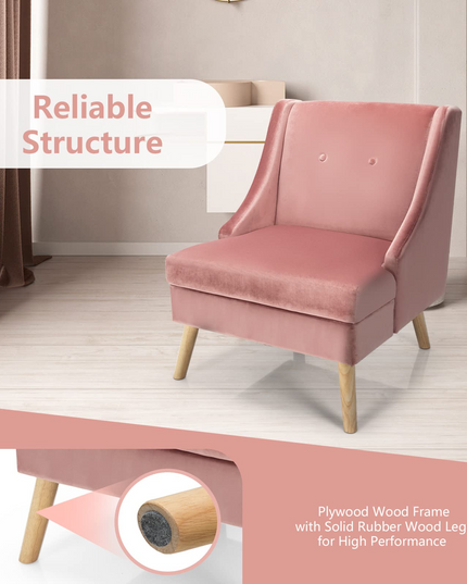 Giantex Pink Accent Chair, Comfy Velvet Swoop Chair w/Rubber Wood Legs, Padded Seat