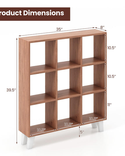 Giantex 9-Cube Open Bookcase, 3-Tier Freestanding Bookshelf with 4 Slanted Legs & 6 Removable Shelves