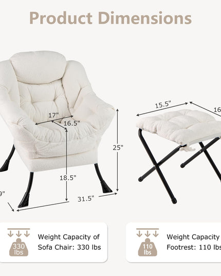 Giantex Set of 1/2 Lazy Chair with Folding Ottoman, Modern Sherpa Accent Chair w/Armrests & Pocket