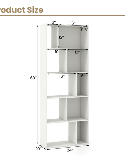 Giantex 5-Tier Geometric Bookshelf, 63" Modern Tall Bookcase, 10-Cube Storage Organizer