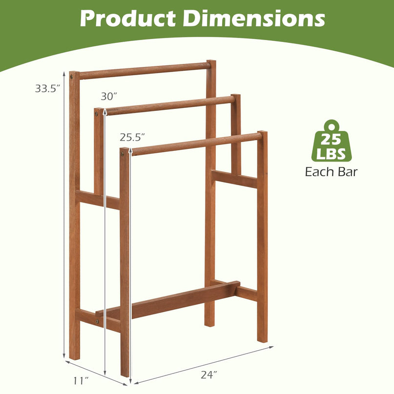 Giantex Freestanding Wooden Towel Rack Stand 3-Tier Bath Towel Drying Rack