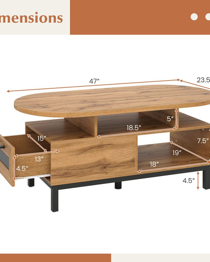 Giantex 47" Oval Coffee Table with Storage Compartments Drawer & 5 Support Legs