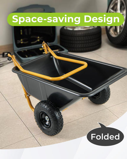 Giantex Dual-Wheel Wheelbarrow, Heavy-Duty Garden Utility Cart with Built-in Stand, Pneumatic Tires, 330 Lbs Capacity, Foldable Handle