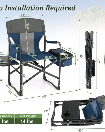 Giantex Directors Chair, Folding Chair with Side Table