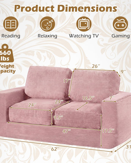 Giantex 2-Seater Floor Couch | Loveseat Foam Sofa with Removable Corduroy Cover