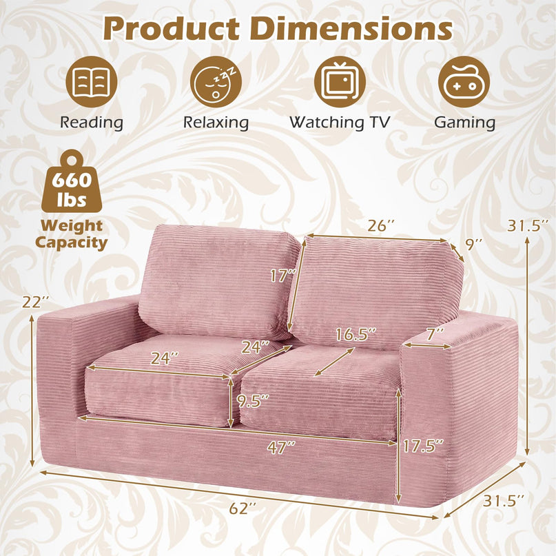 Giantex 2-Seater Floor Couch | Loveseat Foam Sofa with Removable Corduroy Cover