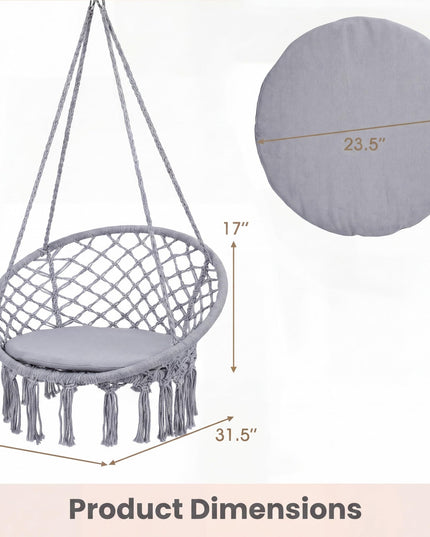 Giantex Hammock Chair Macrame Swing with Round Seat Cushion and Hardware Kit