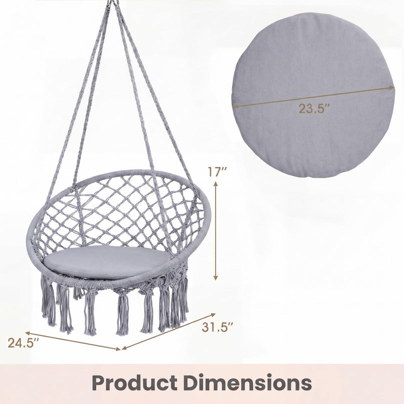 Giantex Hammock Chair Macrame Swing with Round Seat Cushion and Hardware Kit