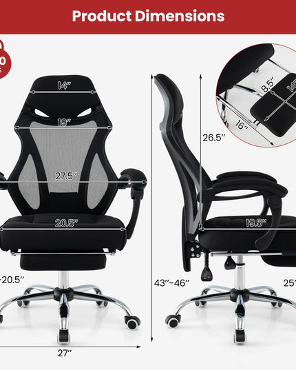 Giantex Ergonomic Desk Chair with Footrest, Mesh Office Chair with Height-Adjustable & Tilting Backrest