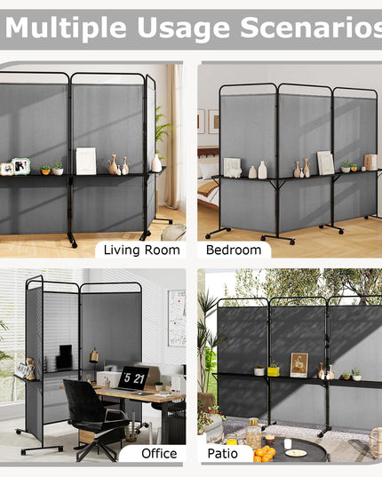 Giantex 3 Panel Room Divider with Wheels and Shelves  for Home Office Studio