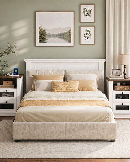 GIANTEX 2-Drawer Nightstand with Charging Station & Open Storage (1/2)
