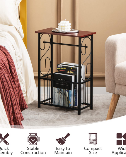 Giantex Side Table w/Paper Holder, Narrow Side Table