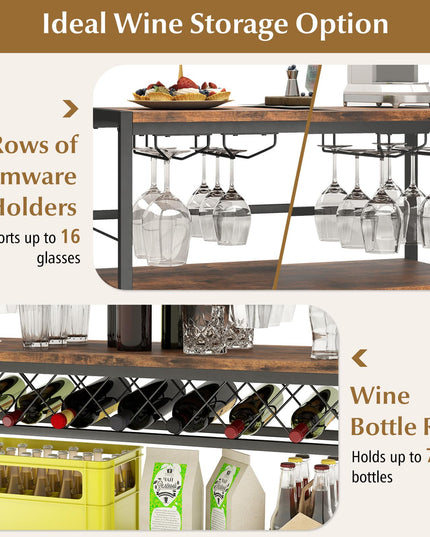 Giantex 4-Tier Wine Rack Table - 7-Bottle Wine Bar Cabinet w/ 4 Wine Racks & 16 Glasses Holder