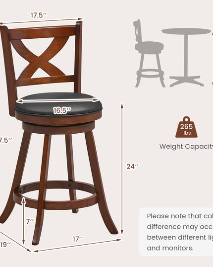 Giantex Swivel Bar Stools Set of 2, Farmhouse Wooden Barstools with Back