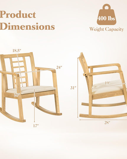 Giantex Solid Rubber Wooden Rocking Chair with Fabric Upholstered Seat (1/2)