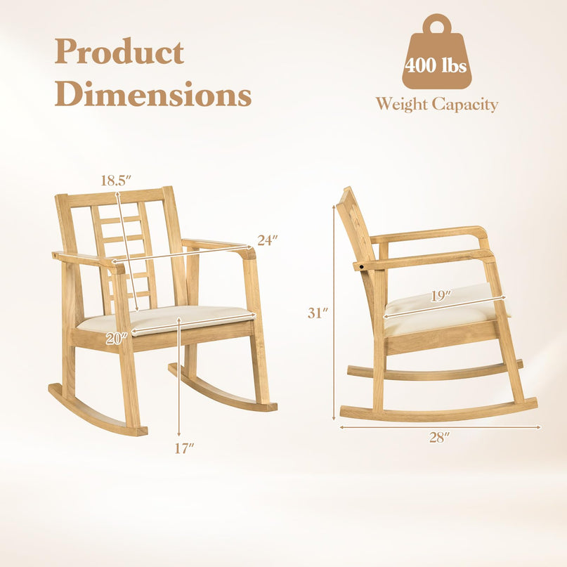 Giantex Solid Rubber Wooden Rocking Chair with Fabric Upholstered Seat (1/2)