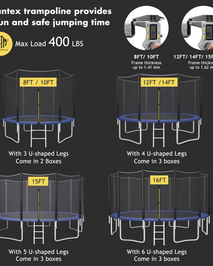 ASTM Approved 8 10 12 14 15 16Ft Trampoline for Adults Kids